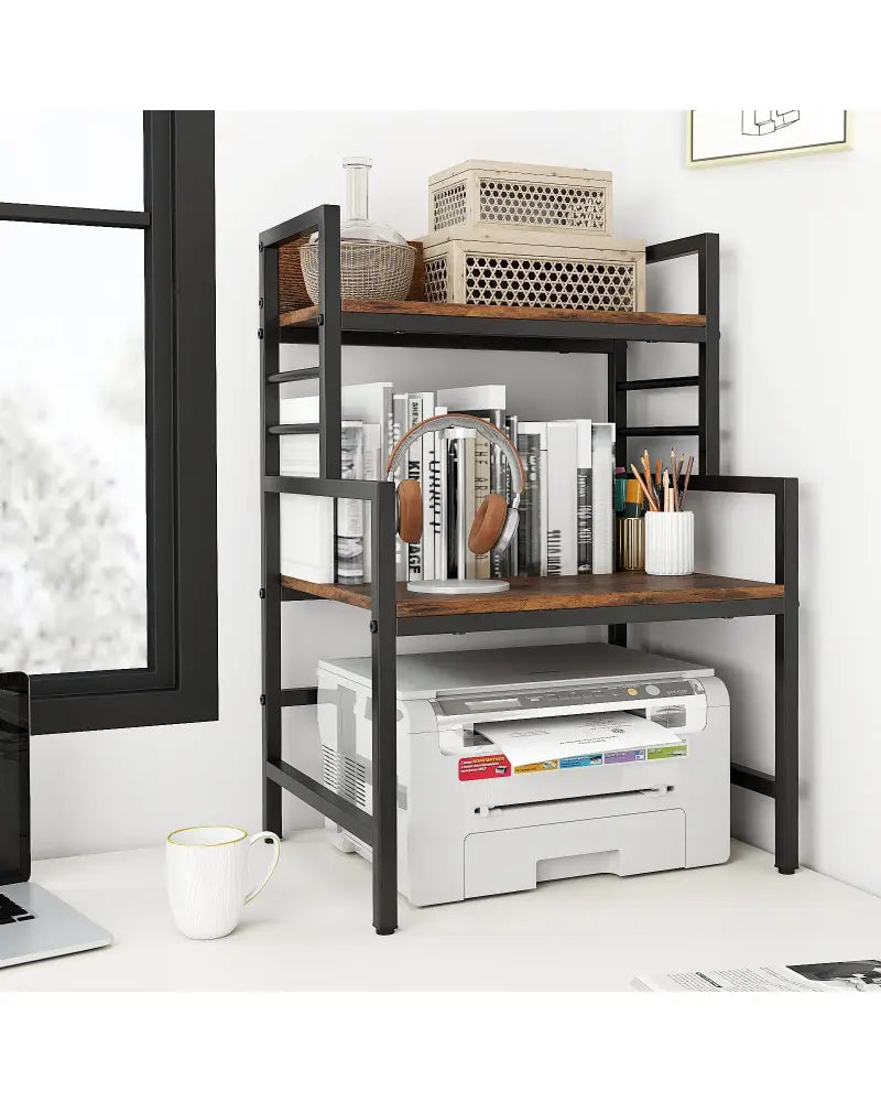 3-Tier Microwave Stand with 2 Open Shelves and Heavy-duty Metal Frame-Rustic Brown - Rustic Brown - Baker’s Racks