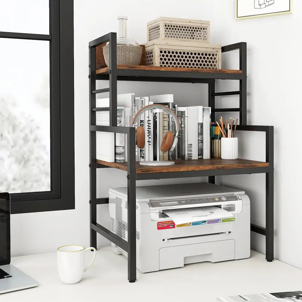 3-Tier Microwave Stand with 2 Open Shelves and Heavy-duty Metal Frame-Rustic Brown - Rustic Brown - Baker’s Racks