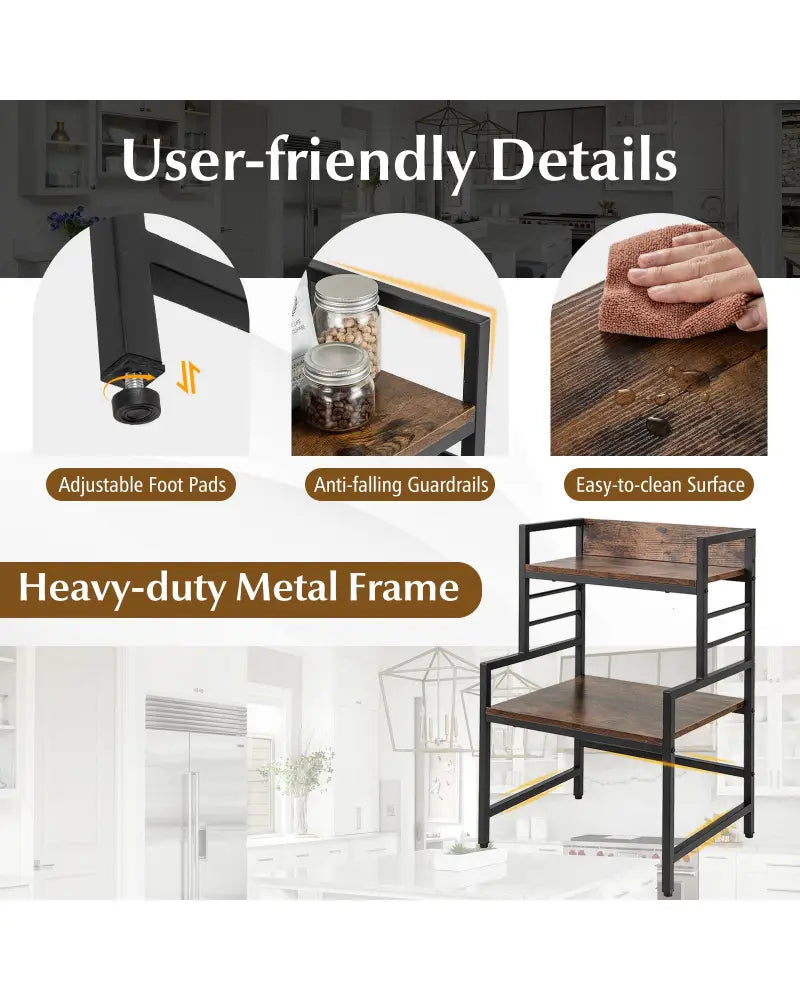 3-Tier Microwave Stand with 2 Open Shelves and Heavy-duty Metal Frame-Rustic Brown - Rustic Brown - Baker’s Racks