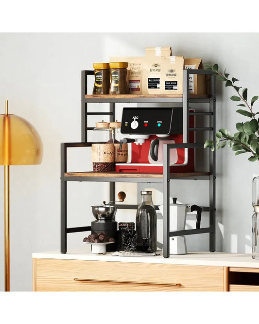 3-Tier Microwave Stand with 2 Open Shelves and Heavy-duty Metal Frame-Rustic Brown - Rustic Brown - Baker’s Racks