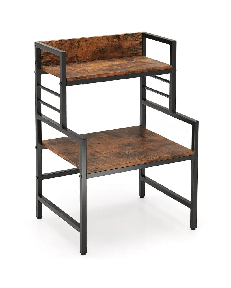 3-Tier Microwave Stand with 2 Open Shelves and Heavy-duty Metal Frame-Rustic Brown - Rustic Brown - Baker’s Racks