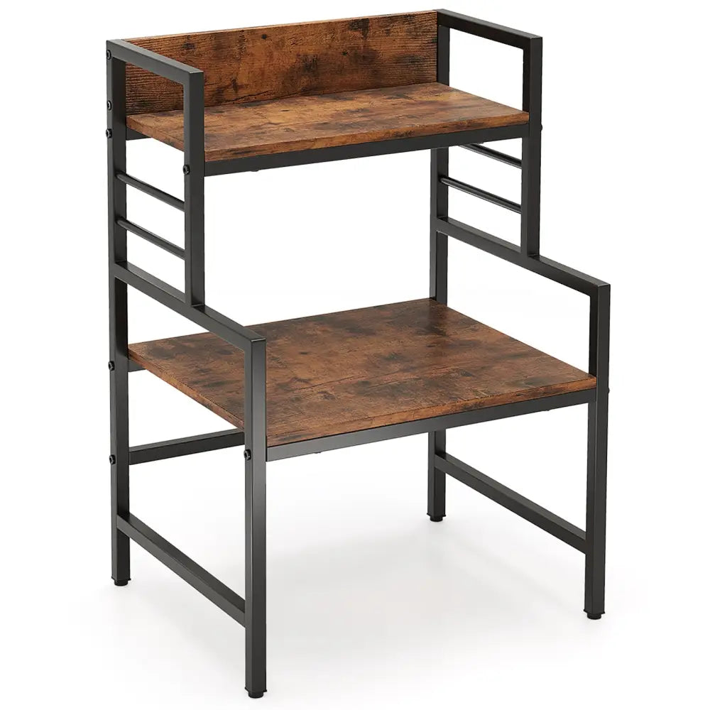 3-Tier Microwave Stand with 2 Open Shelves and Heavy-duty Metal Frame-Rustic Brown - Rustic Brown - Baker’s Racks