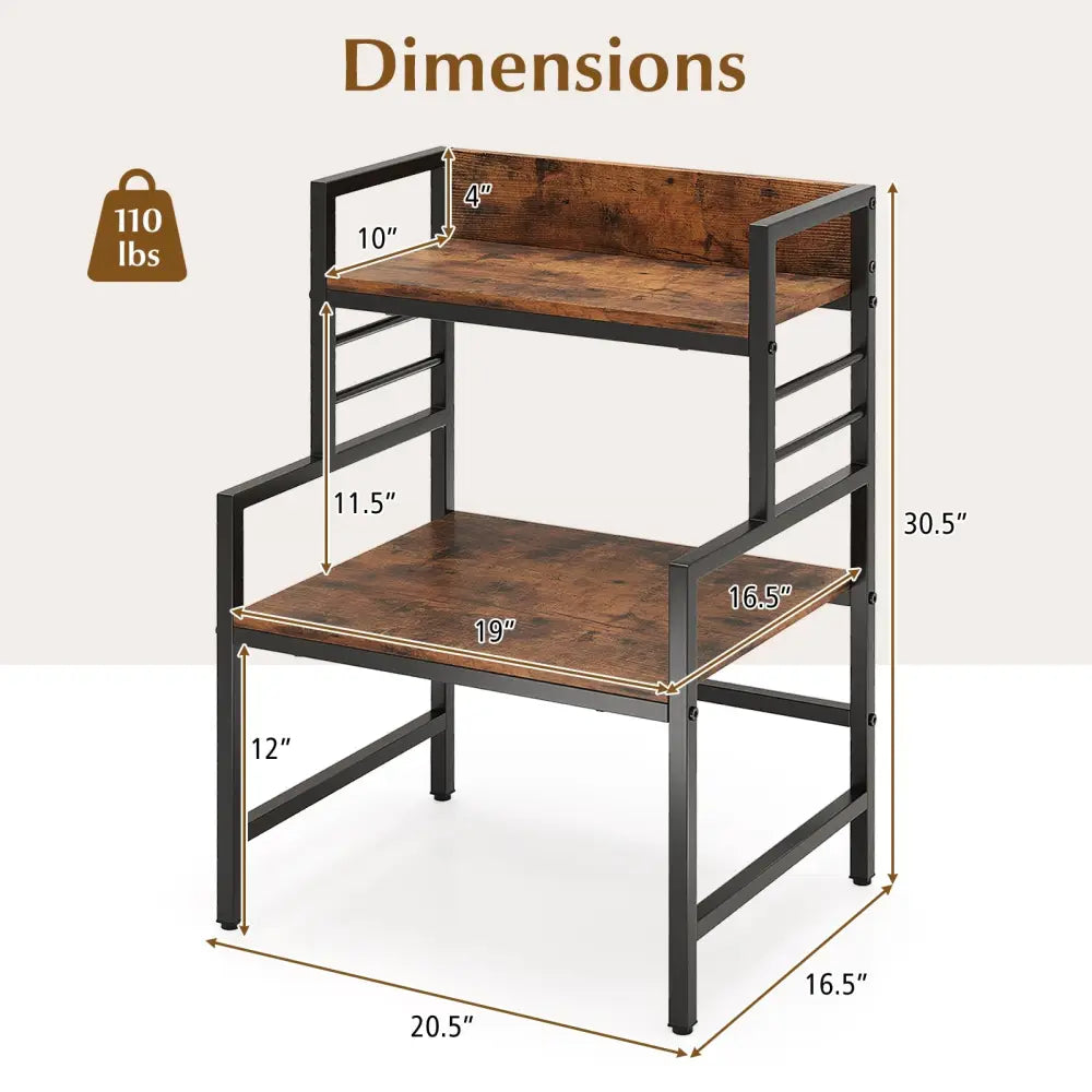3-Tier Microwave Stand with 2 Open Shelves and Heavy-duty Metal Frame-Rustic Brown - Rustic Brown - Baker’s Racks