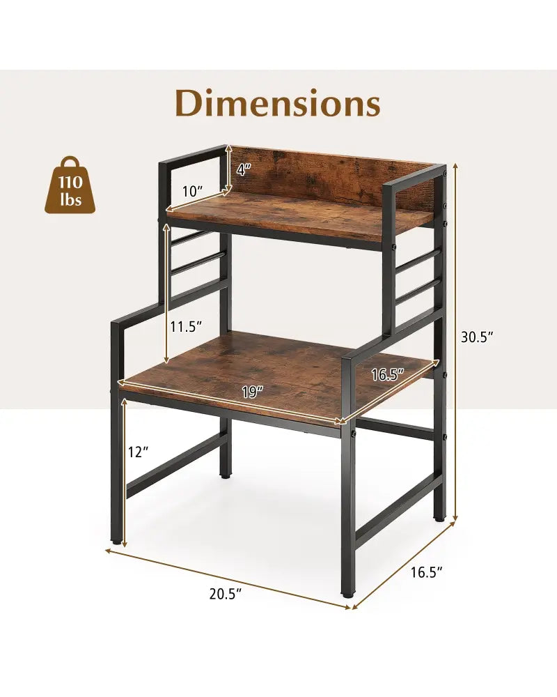 3-Tier Microwave Stand with 2 Open Shelves and Heavy-duty Metal Frame-Rustic Brown - Rustic Brown - Baker’s Racks