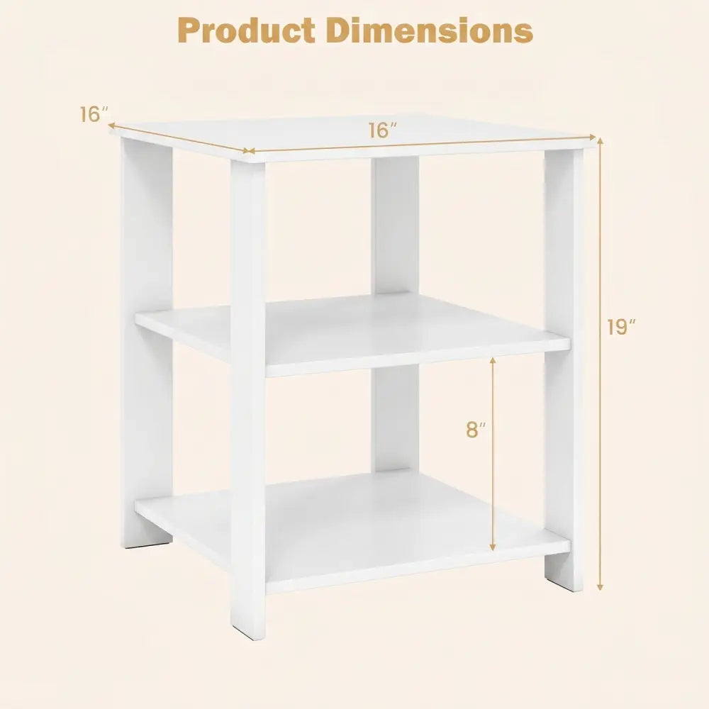 3-Tier Modern Nightstand Square Side Table with Open Storage Shelves Set of 2-White - White - End & Side Tables