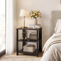 3-Tier Modern Nightstand Square Side Table with Open Storage Shelves-Black - Black - End & Side Tables