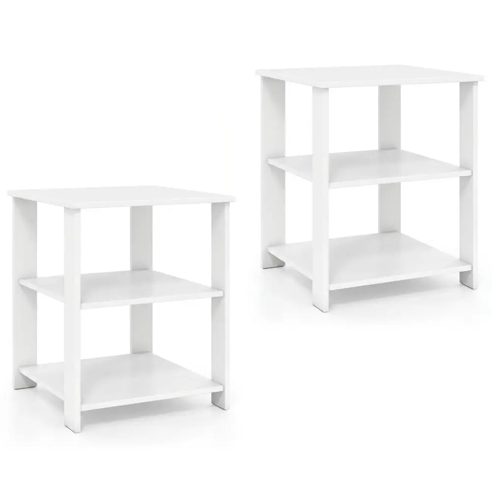 3-Tier Modern Nightstand Square Side Table with Open Storage Shelves Set of 2-White - White - End & Side Tables