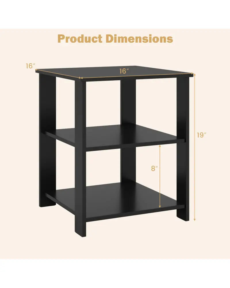 3-Tier Modern Nightstand Square Side Table with Open Storage Shelves Set of 2-Black - Black - End & Side Tables