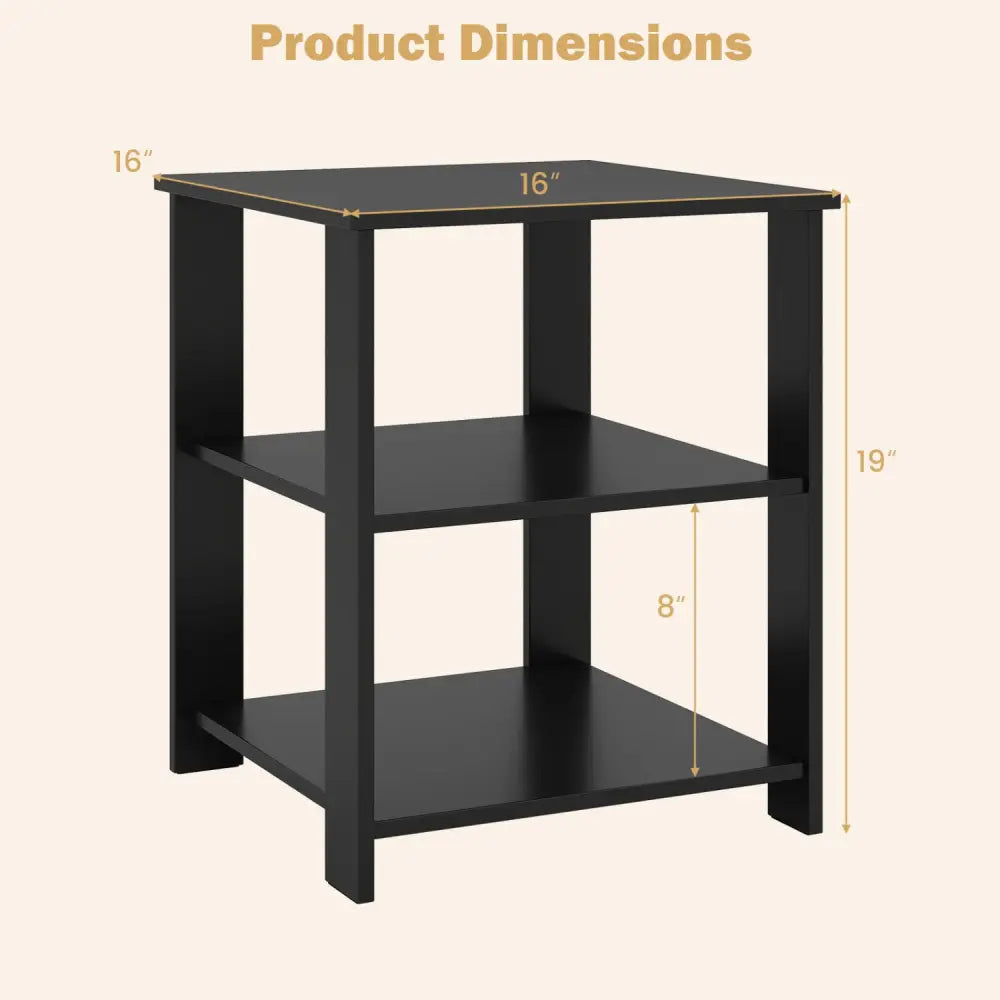 3-Tier Modern Nightstand Square Side Table with Open Storage Shelves Set of 2-Black - Black - End & Side Tables