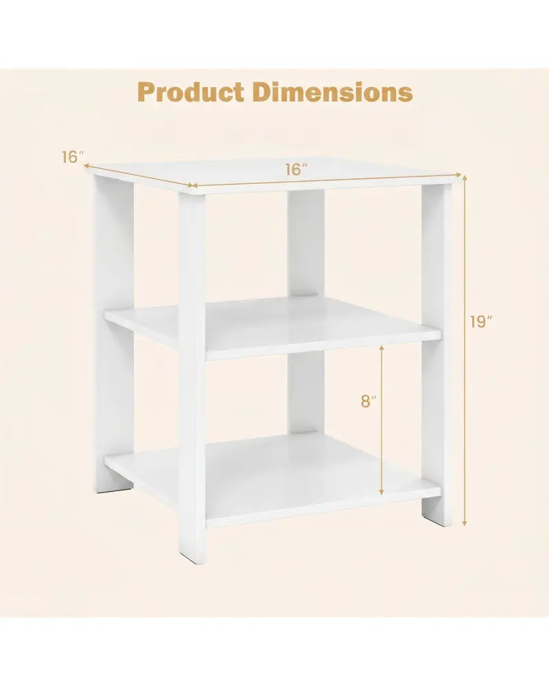 3-Tier Modern Nightstand Square Side Table with Open Storage Shelves Set of 2-White - White - End & Side Tables