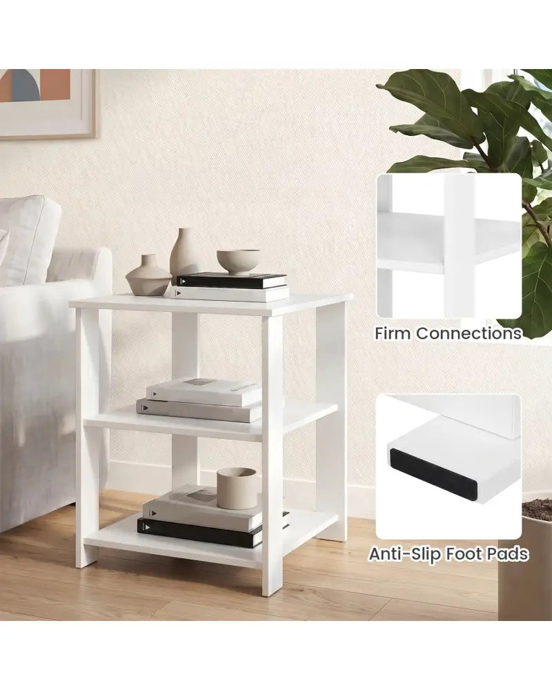 3-Tier Modern Nightstand Square Side Table with Open Storage Shelves Set of 2-White - White - End & Side Tables