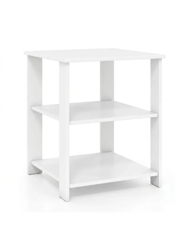3-Tier Modern Nightstand Square Side Table with Open Storage Shelves-White - White - End & Side Tables