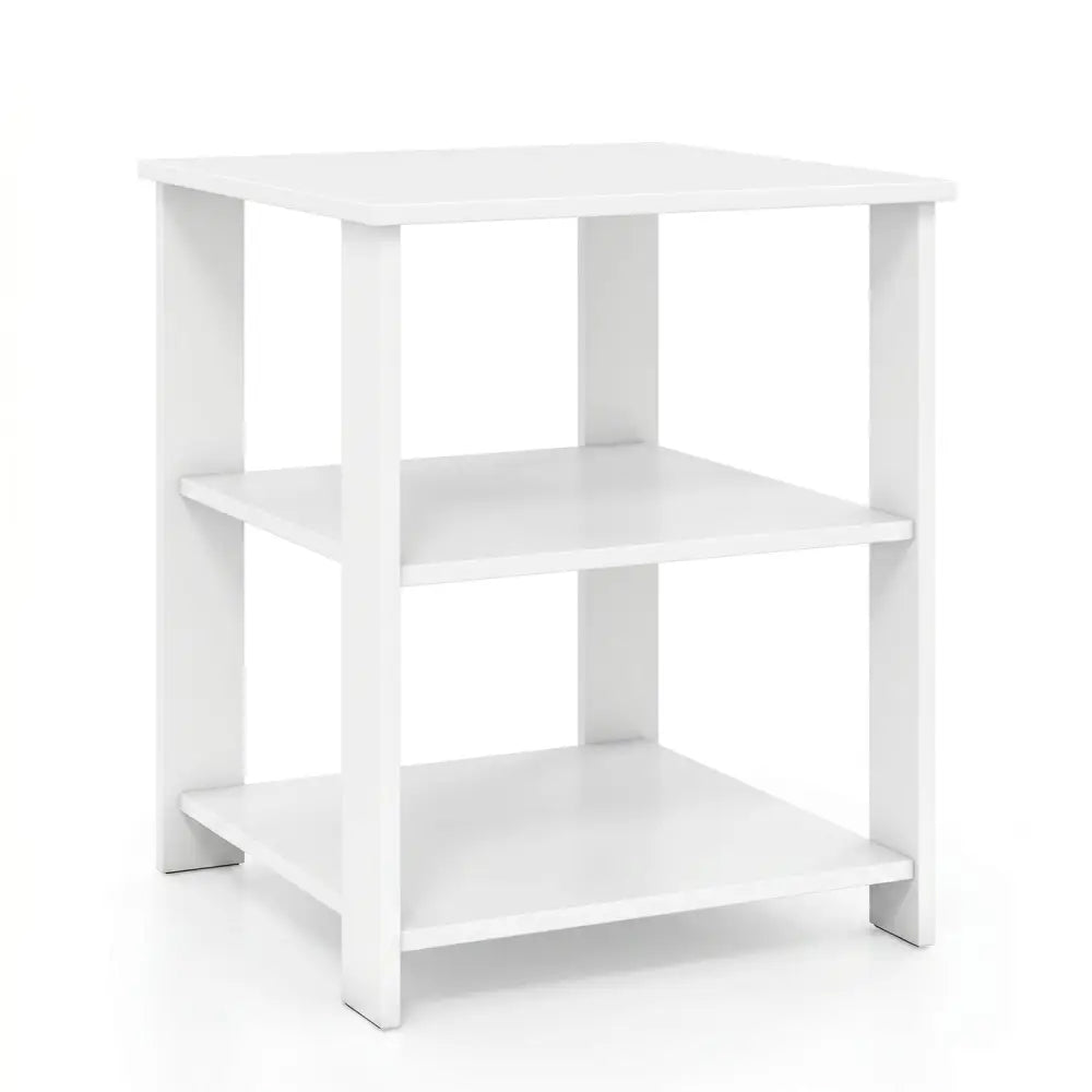 3-Tier Modern Nightstand Square Side Table with Open Storage Shelves-White - White - End & Side Tables