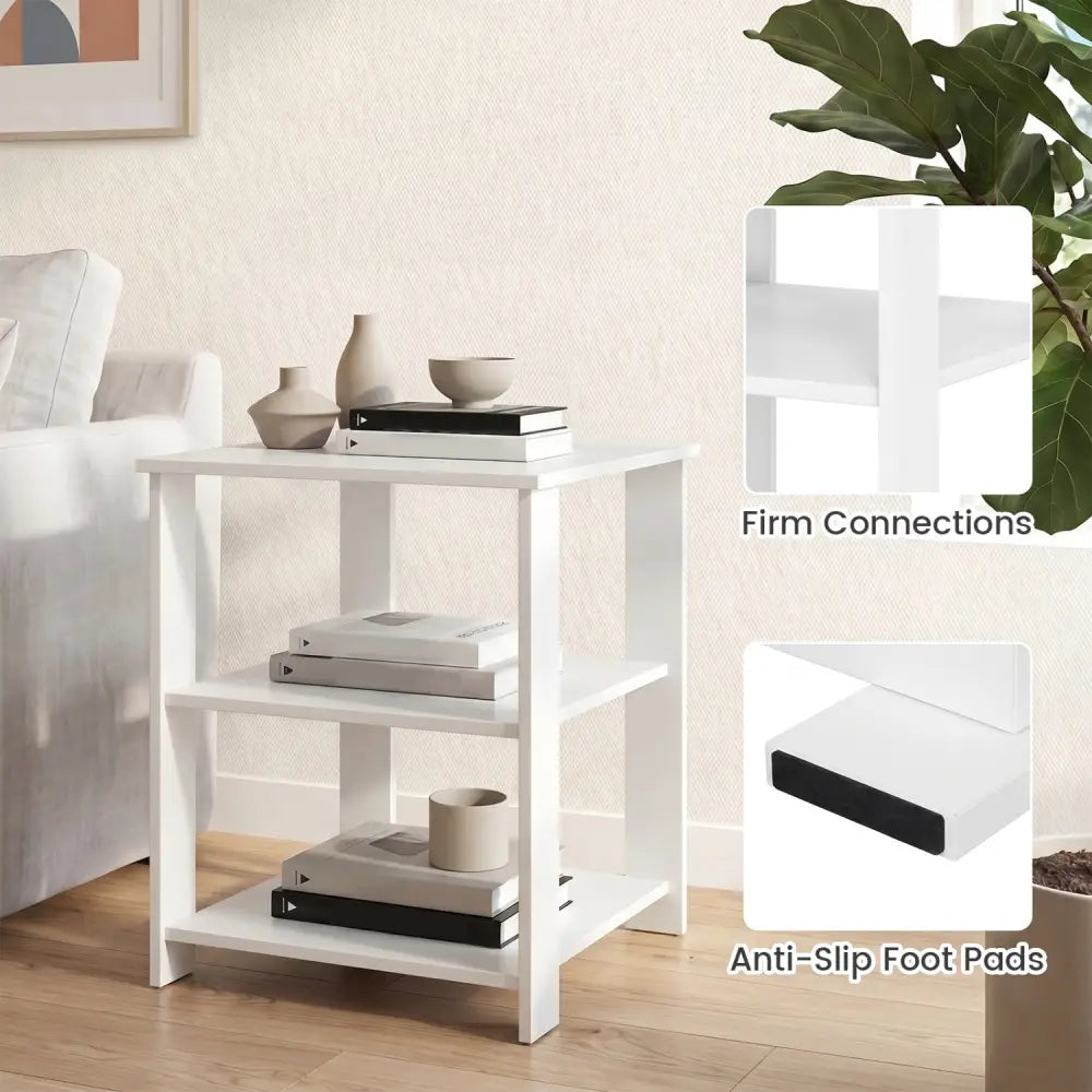 3-Tier Modern Nightstand Square Side Table with Open Storage Shelves Set of 2-White - White - End & Side Tables