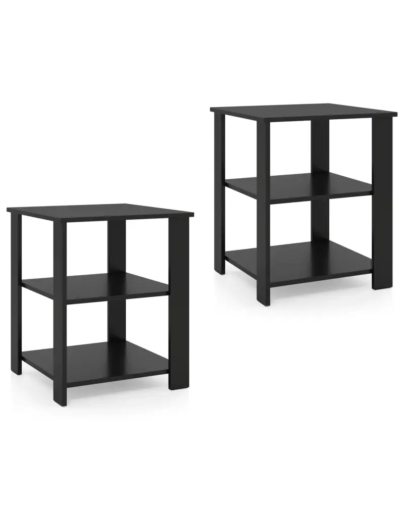 3-Tier Modern Nightstand Square Side Table with Open Storage Shelves Set of 2-Black - Black - End & Side Tables