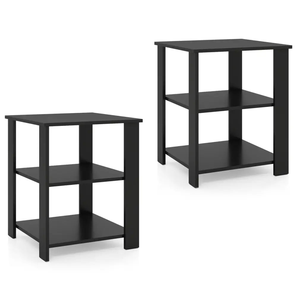 3-Tier Modern Nightstand Square Side Table with Open Storage Shelves Set of 2-Black - Black - End & Side Tables