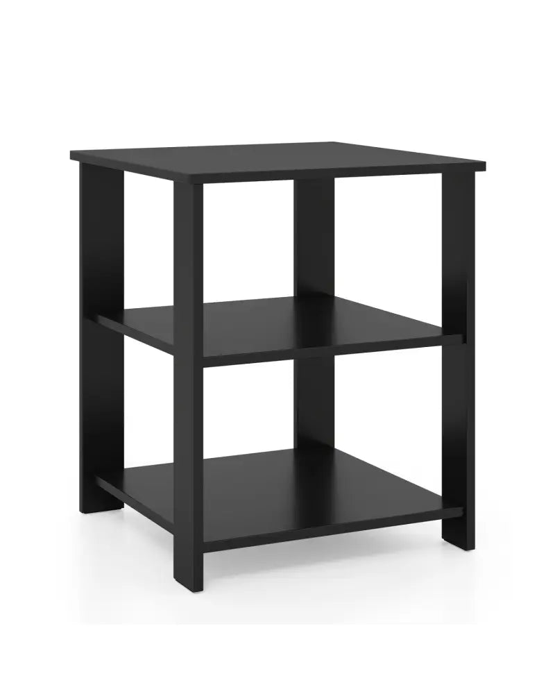 3-Tier Modern Nightstand Square Side Table with Open Storage Shelves-Black - Black - End & Side Tables