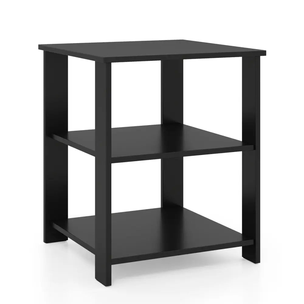 3-Tier Modern Nightstand Square Side Table with Open Storage Shelves-Black - Black - End & Side Tables