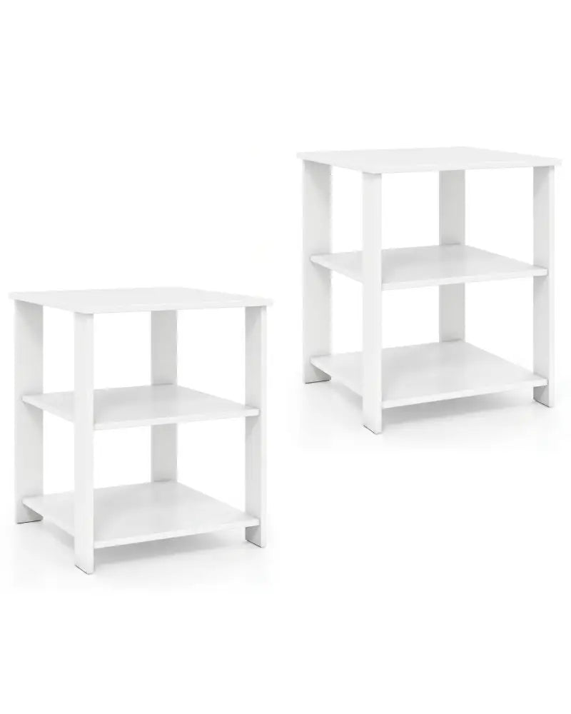 3-Tier Modern Nightstand Square Side Table with Open Storage Shelves Set of 2-White - White - End & Side Tables
