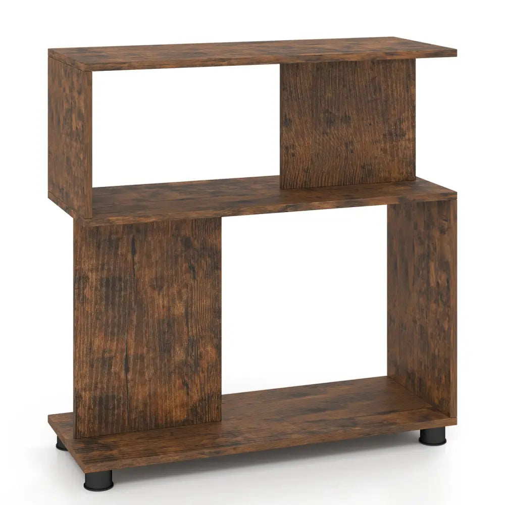 3-Tier Modern S-shaped Bookshelf with Adjustable Feet-Rustic Brown - Rustic Brown - Bookcases