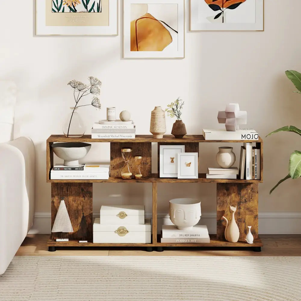 3-Tier Modern S-shaped Bookshelf with Adjustable Feet-Rustic Brown - Rustic Brown - Bookcases