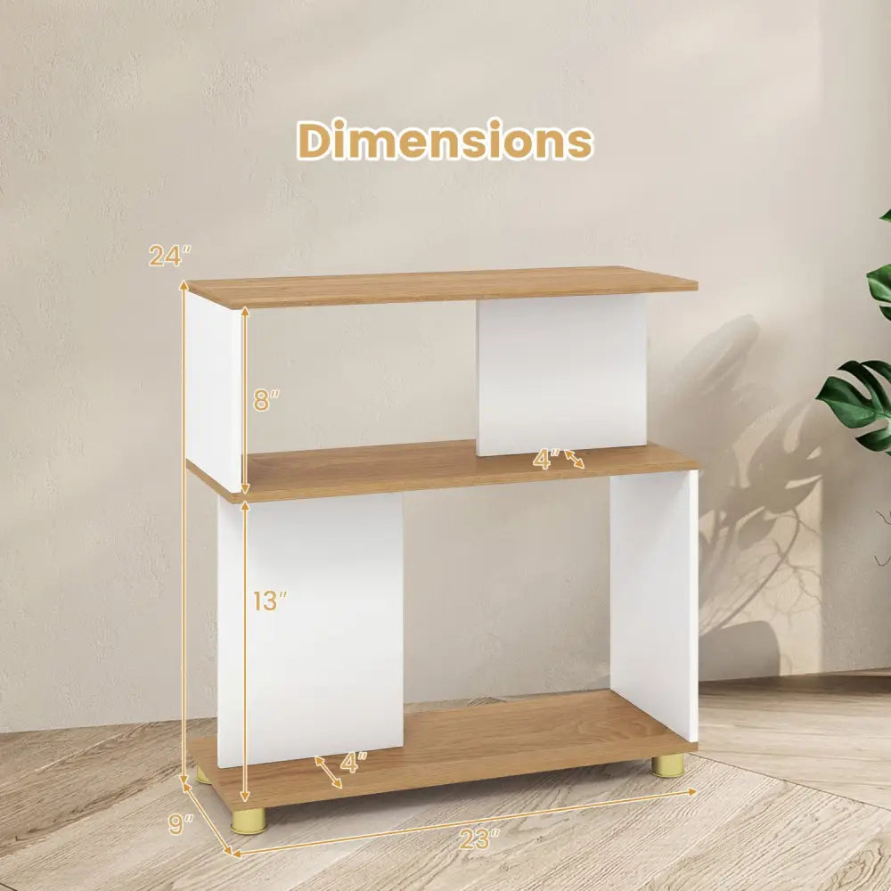 3-Tier Modern S-shaped Bookshelf with Adjustable Feet-White - White - Bookcases