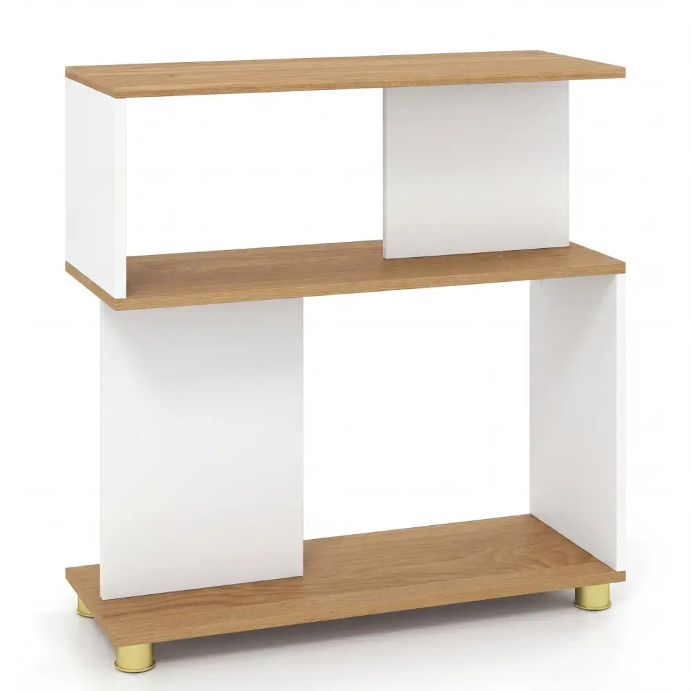 3-Tier Modern S-shaped Bookshelf with Adjustable Feet-White - White - Bookcases