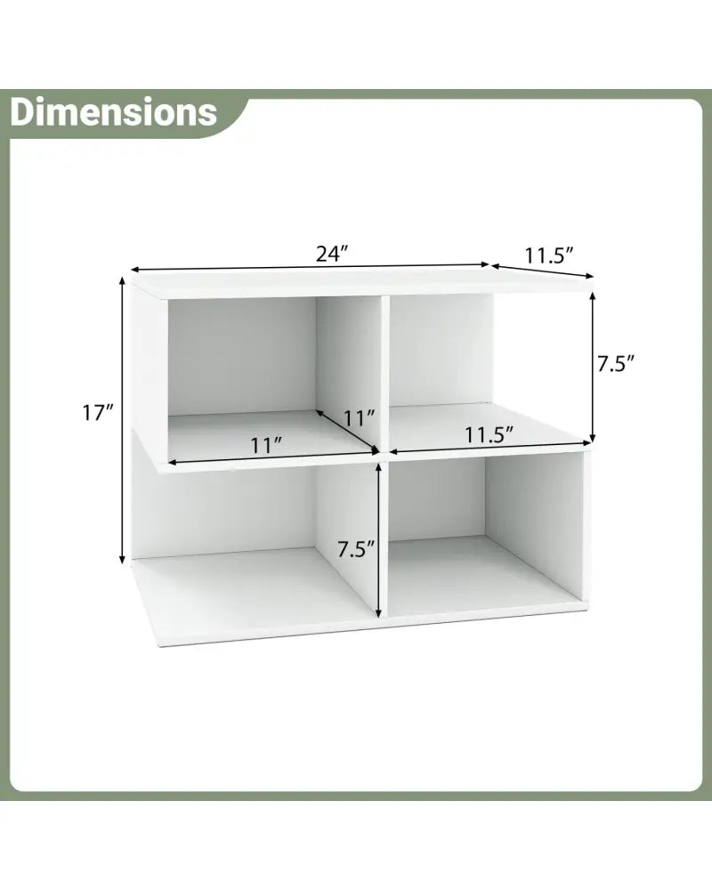 3-Tier Modern S-shaped End Table with 4 Storage Cubes-White - White - End & Side Tables