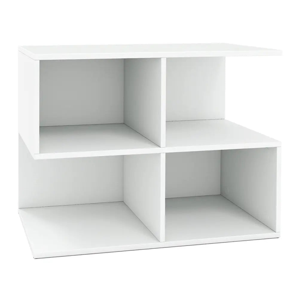3-Tier Modern S-shaped End Table with 4 Storage Cubes-White - White - End & Side Tables