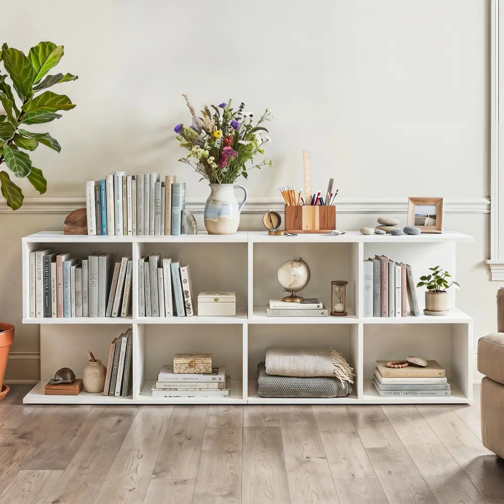 3-Tier Modern S-shaped End Table with 4 Storage Cubes-White - White - End & Side Tables