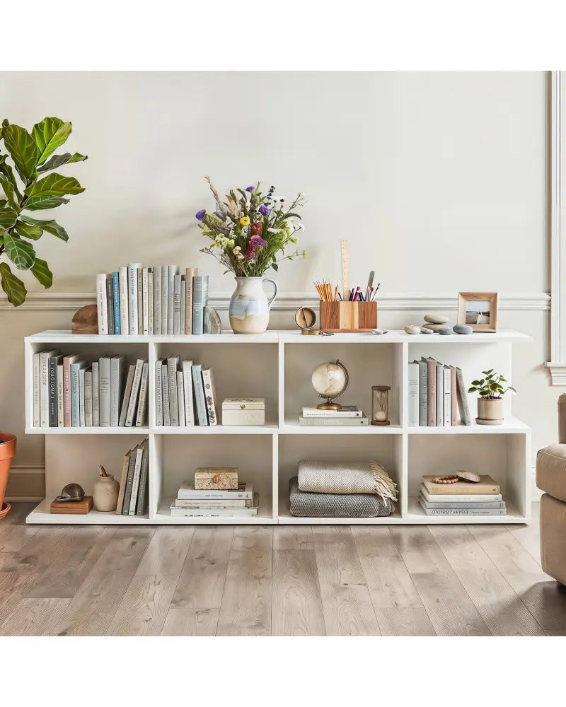 3-Tier Modern S-shaped End Table with 4 Storage Cubes-White - White - End & Side Tables