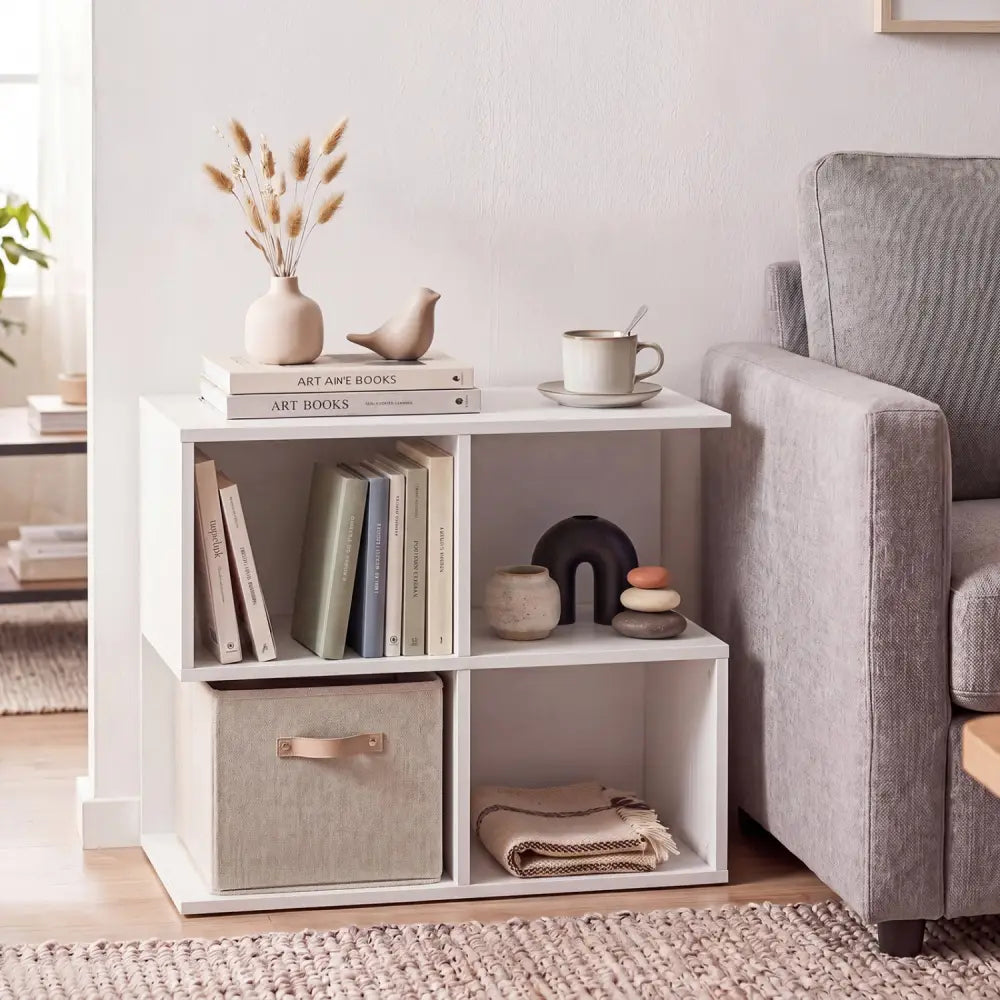 3-Tier Modern S-shaped End Table with 4 Storage Cubes-White - White - End & Side Tables