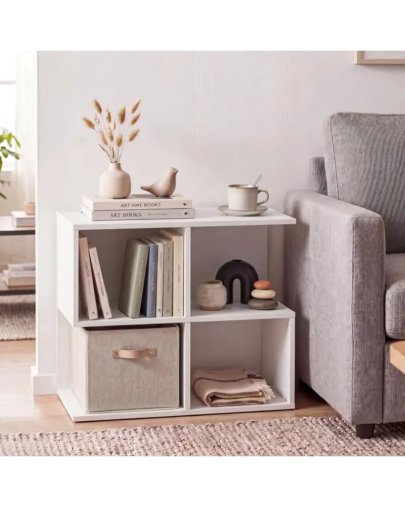 3-Tier Modern S-shaped End Table with 4 Storage Cubes-White - White - End & Side Tables