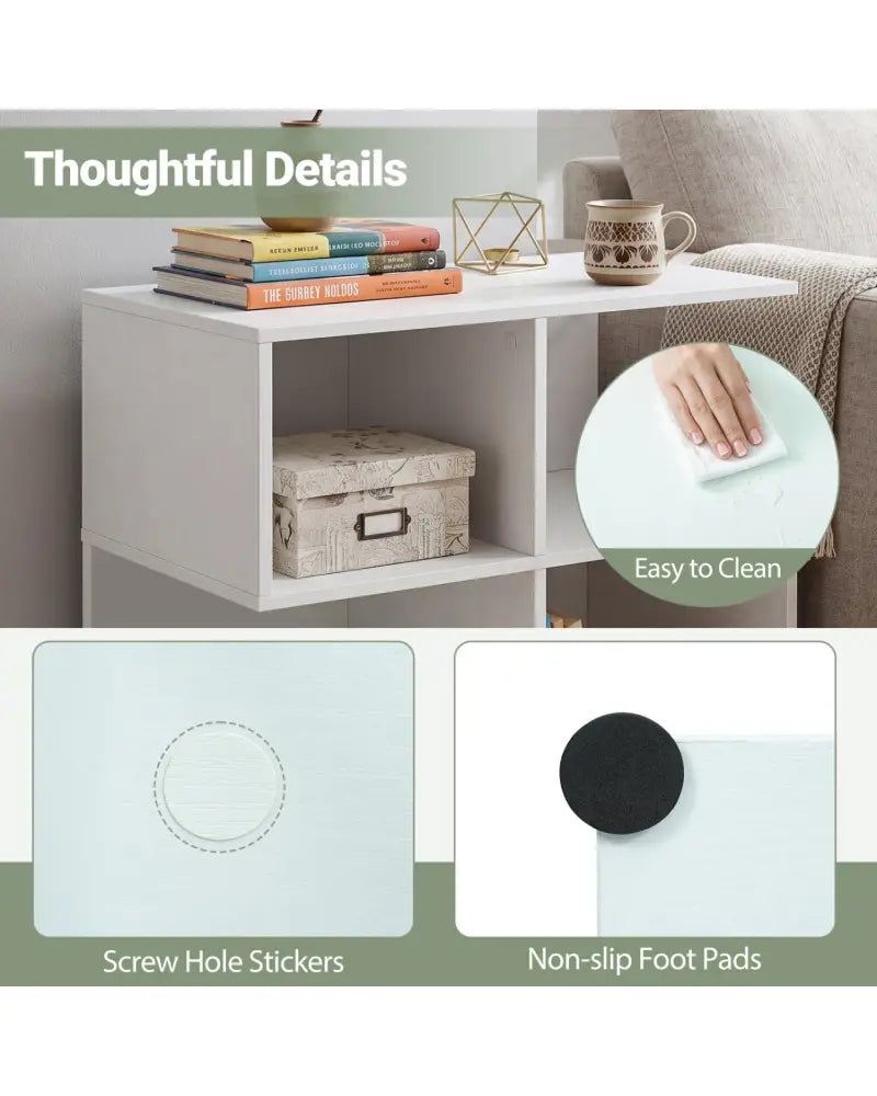 3-Tier Modern S-shaped End Table with 4 Storage Cubes-White - White - End & Side Tables