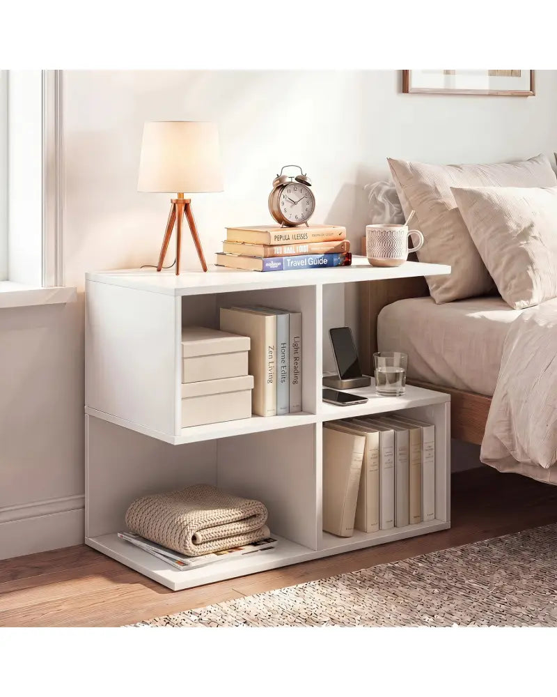 3-Tier Modern S-shaped End Table with 4 Storage Cubes-White - White - End & Side Tables