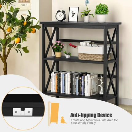 3-Tier Multi-Functional Storage Shelf Units Wooden Open Bookcase and Bookshelf-Black Costway