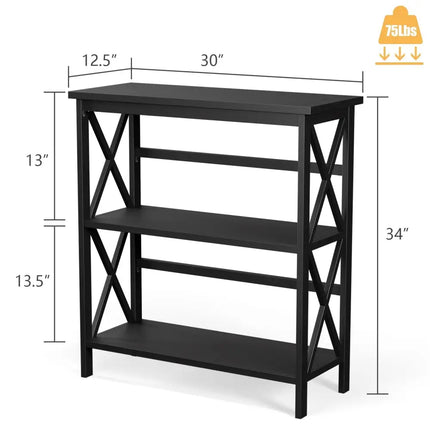 3-Tier Multi-Functional Storage Shelf Units Wooden Open Bookcase and Bookshelf-Black Costway