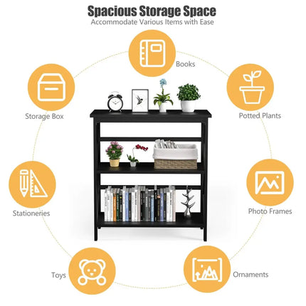 3-Tier Multi-Functional Storage Shelf Units Wooden Open Bookcase and Bookshelf-Black Costway