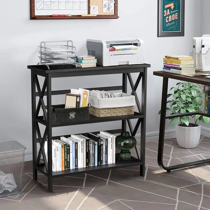 3-Tier Multi-Functional Storage Shelf Units Wooden Open Bookcase and Bookshelf-Black Costway