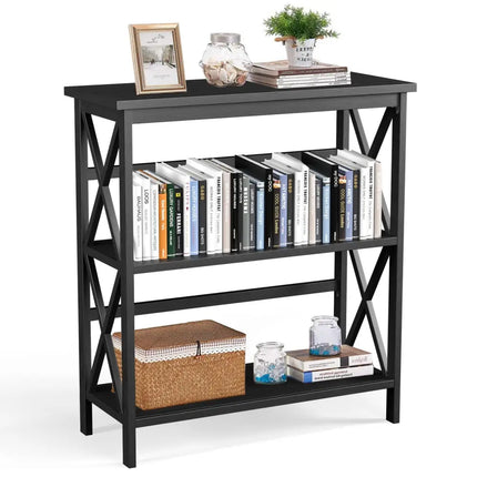 3-Tier Multi-Functional Storage Shelf Units Wooden Open Bookcase and Bookshelf-Black Costway