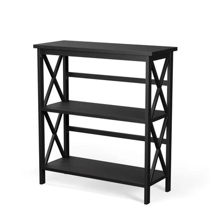 3-Tier Multi-Functional Storage Shelf Units Wooden Open Bookcase and Bookshelf-Black Costway