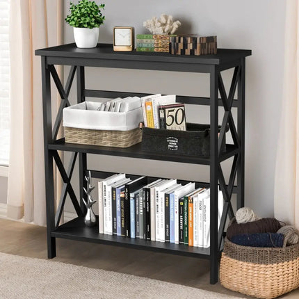 3-Tier Multi-Functional Storage Shelf Units Wooden Open Bookcase and Bookshelf-Black Costway