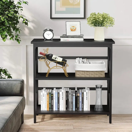 3-Tier Multi-Functional Storage Shelf Units Wooden Open Bookcase and Bookshelf-Black Costway