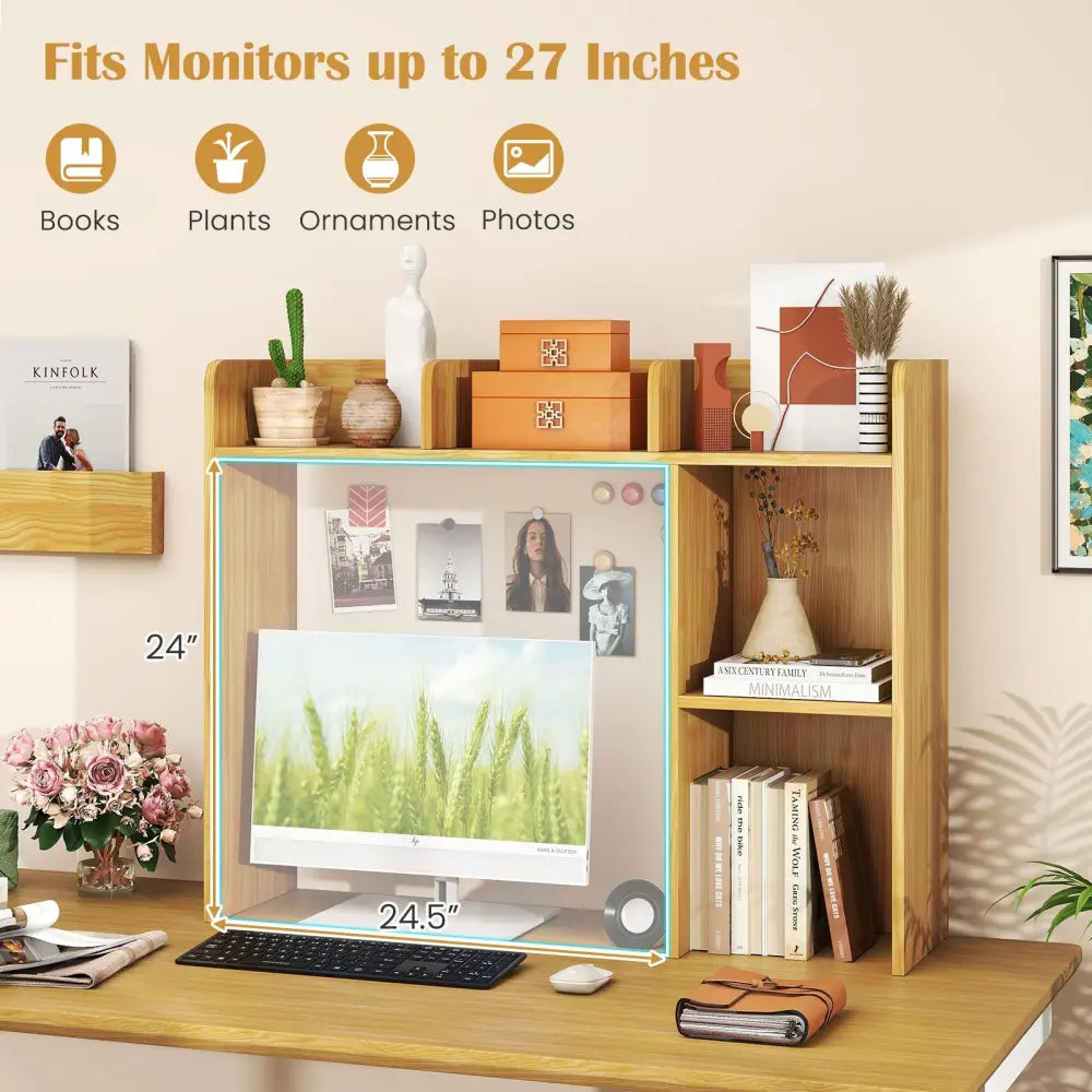 3-Tier Multipurpose Desk Bookshelf with 4 Shelves-Beige - Beige - Bookcases