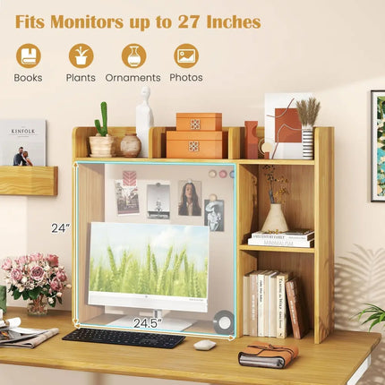 3-Tier Multipurpose Desk Bookshelf with 4 Shelves-Beige Costway