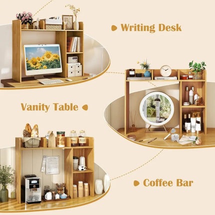 3-Tier Multipurpose Desk Bookshelf with 4 Shelves-Beige Costway