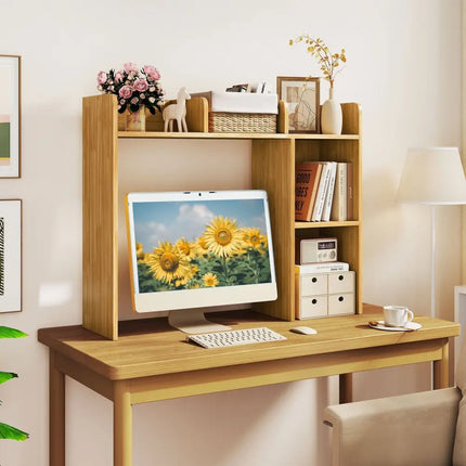 3-Tier Multipurpose Desk Bookshelf with 4 Shelves-Beige Costway