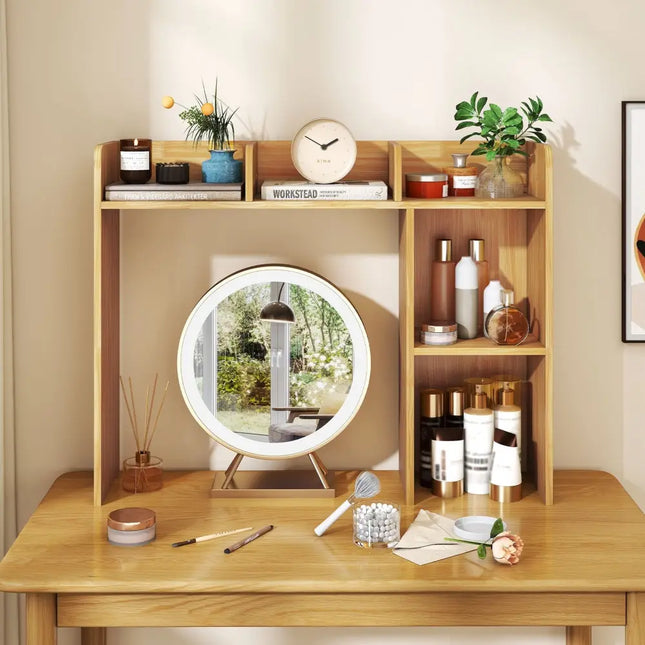 3-Tier Multipurpose Desk Bookshelf with 4 Shelves-Beige Costway