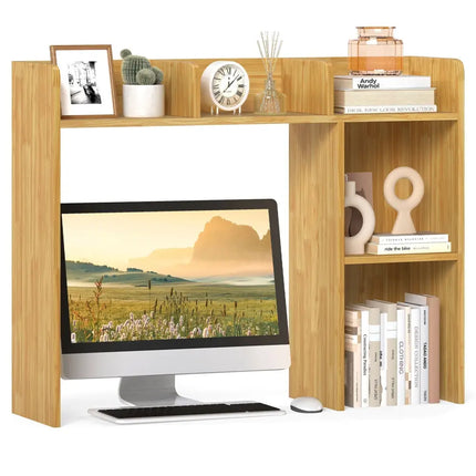 3-Tier Multipurpose Desk Bookshelf with 4 Shelves-Beige Costway