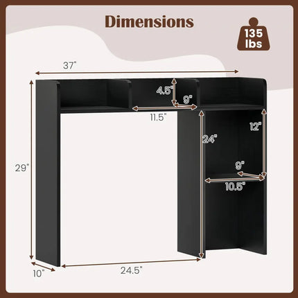 3-Tier Multipurpose Desk Bookshelf with 4 Shelves-Black Costway